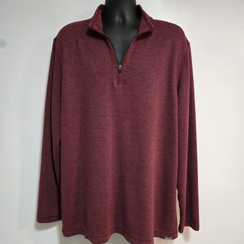 Eddie Bauer Size XLT Big Tall Cotton Blend Red Burgundy 1/4 Zip Pullover Sweater